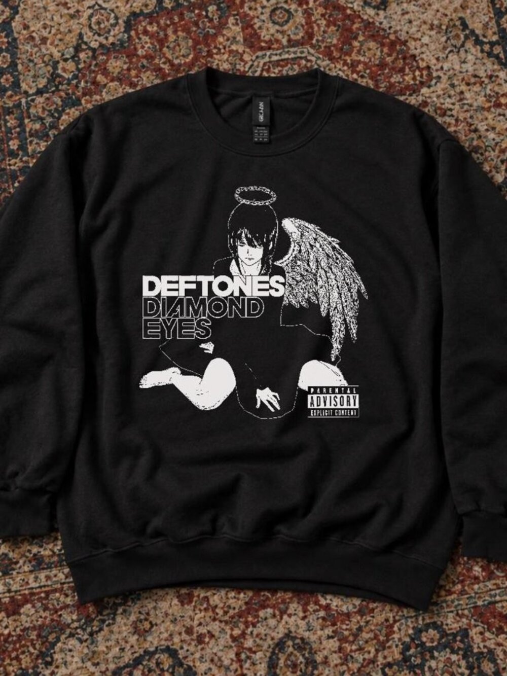 Gildan Deftones Diamond Eyes Anime Angel Wings Black Crewneck Sweatshirt